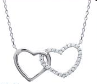 Charger l&#39;image dans la galerie, COLLIER ARGENT RHODIE DOUBLE COEUR DONT 1 EN OXYDES
