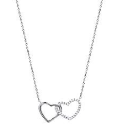COLLIER ARGENT RHODIE DOUBLE COEUR DONT 1 EN OXYDES