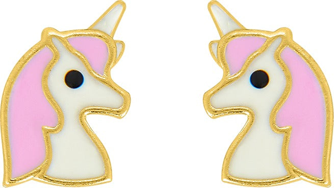 BOUCLES D OREILLES OR JAUNE LICORNE POUSSETTE VISSEE