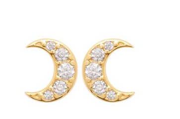 PUCE D OREILLES PLAQUE OR 750 LUNE OXYDES BLANCS
